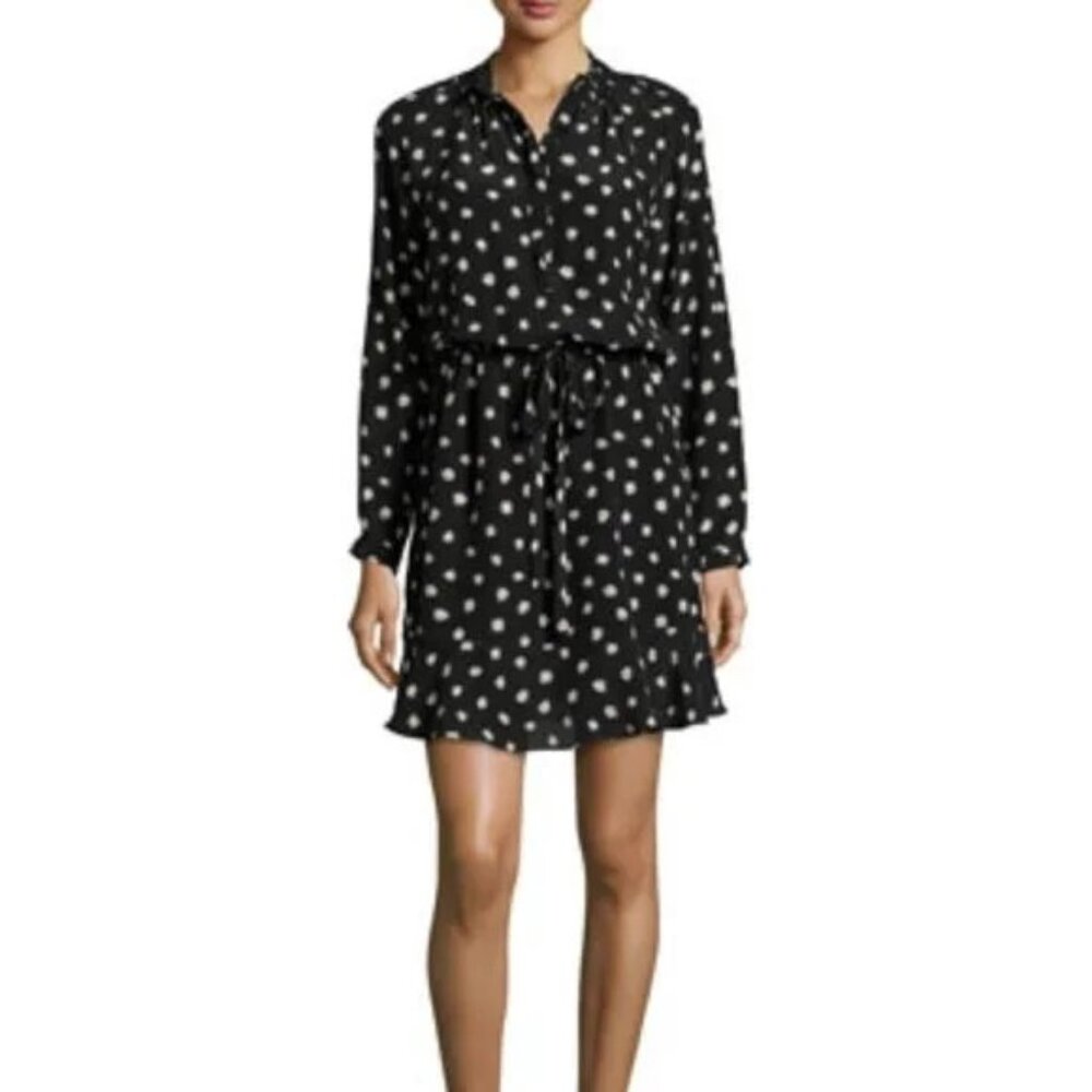 Rebecca Taylor Dandelion-Print Silk Shirtdress, Black  Size 12